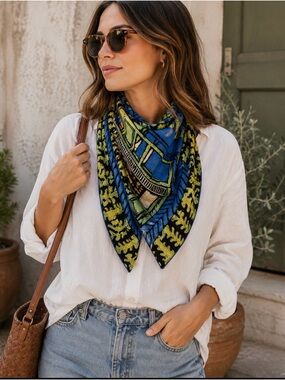 & Other Stories Atelier Artistic Window Print Square Scarf | Blue, Green & Black